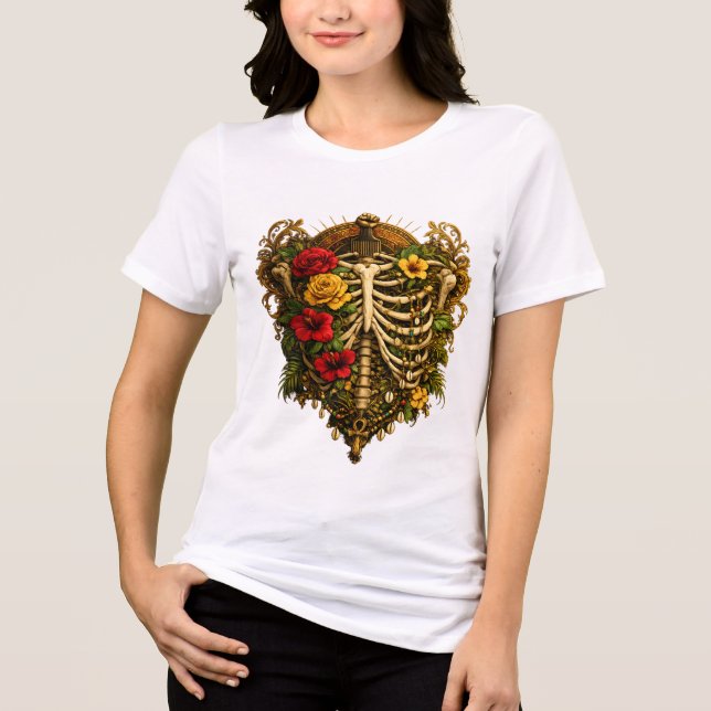 Black History Month African Skeleton Queen Floral  T Shirt (Framsida)