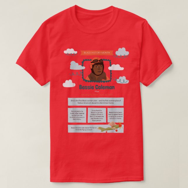 Black History Month Bessie Coleman Pilot  T Shirt (Design framsida)
