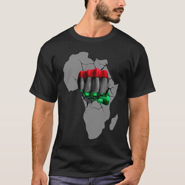 Black History Month BHM Afro Pride Hand Fist Black T Shirt (Framsida)