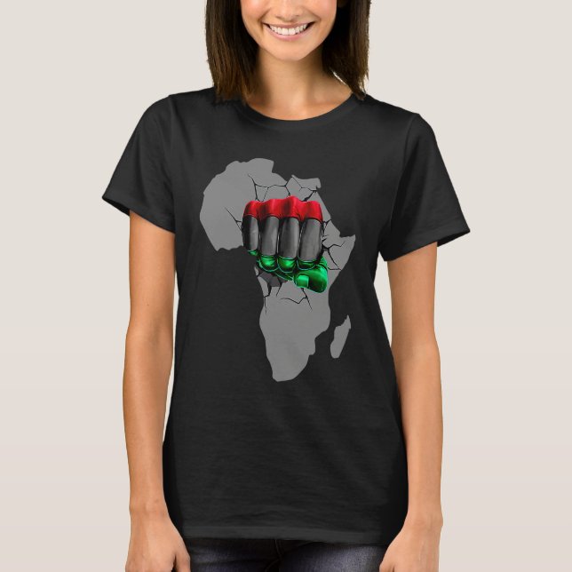 Black History Month BHM Afro Pride Hand Fist Black T Shirt (Framsida)