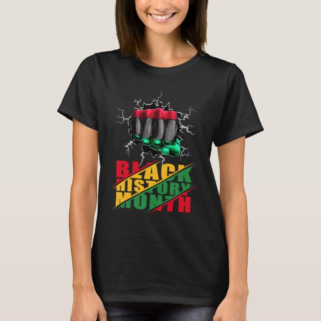 Black History Month BHM Afro Pride Hand Fist Black T Shirt (Framsida)