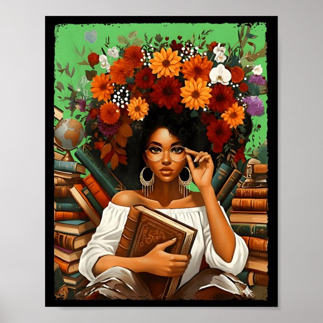 Black History Month Black Afro Girl Women Book Lov Poster (Framsidan)