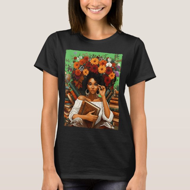 Black History Month Black Afro Girl Women Book Lov T Shirt (Framsida)