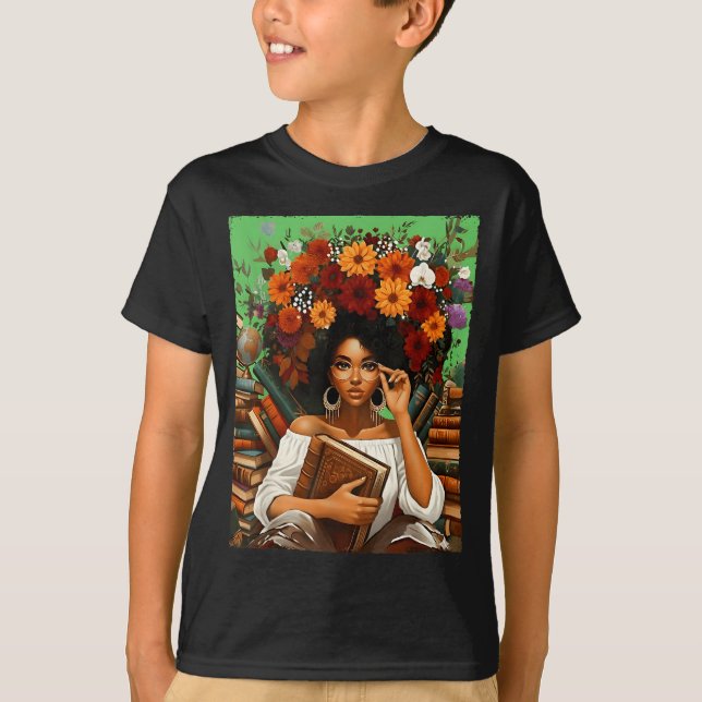Black History Month Black Afro Girl Women Book Lov T Shirt (Framsida)