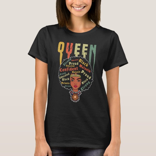 Black History Month, Black Queen Afro Pride Africa T Shirt (Framsida)