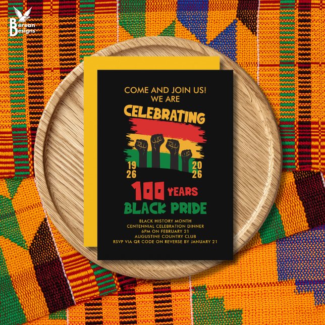 BLACK HISTORY MONTH Centennial Inbjudningar (Black History Month Centennial flat card invitation to celebrate 100 years of Black pride)