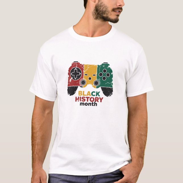 Black History Month Gamer Flag Distressed Kontroll T Shirt (Framsida)
