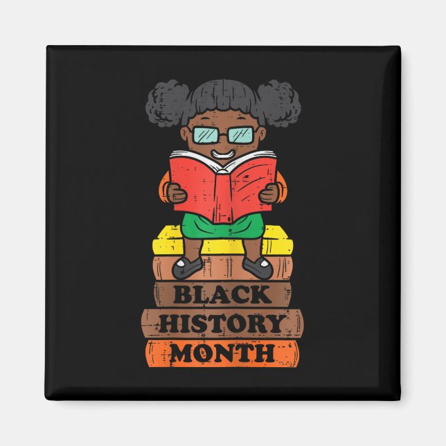 Black History Month Girl Läsning av afrikanska pri Magnet (Framsidan)