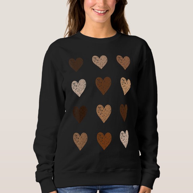 Black History Month Tee Melanin Skin Tone Hearts V (Framsida)