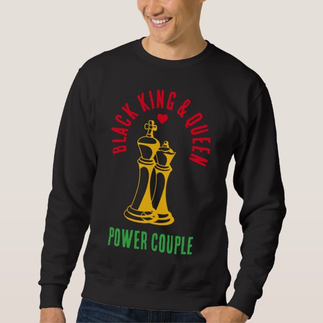 Black History Month VALENTINE Kung Queen Chess Lång Ärmad Tröja (Framsida)