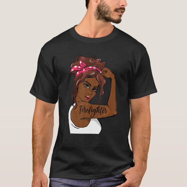 Black History Pin Up Rosie, Riveter Firefighter T Shirt (Framsida)