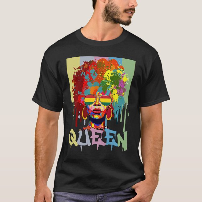 Black History Queen BHM Melanin Skin Pride Afro Gi T Shirt (Framsida)