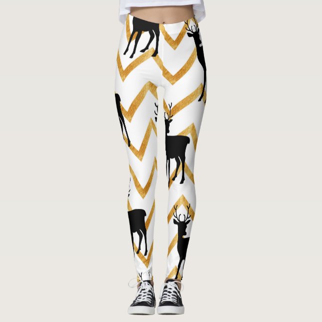 Black hjort, guld struktur mönster. leggings (Framsida)