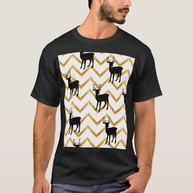Black hjort, guld struktur mönster. t shirt (Framsida)