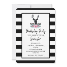 Black Hjort Head w/ Rosa Flower Bouquet Birthday