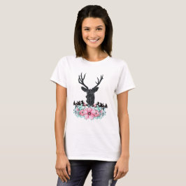 Black Hjort Head w/ Rosa Flower Bouquet & Mountain T Shirt