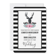 Black Hjort Head w/ Rosa Flowers & Mountain Bröllo