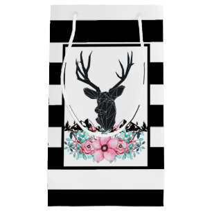 Black Hjort Head w/ Rosa Flowers & Mountains