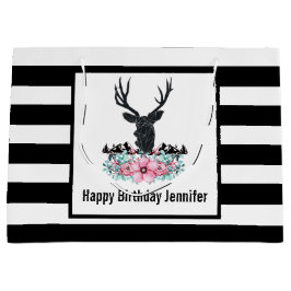 Black Hjort Head w/ Rosa Flowers & Mountains