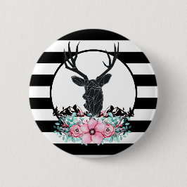 Black Hjort Head w/ Rosa Flowers & Mountains Knapp