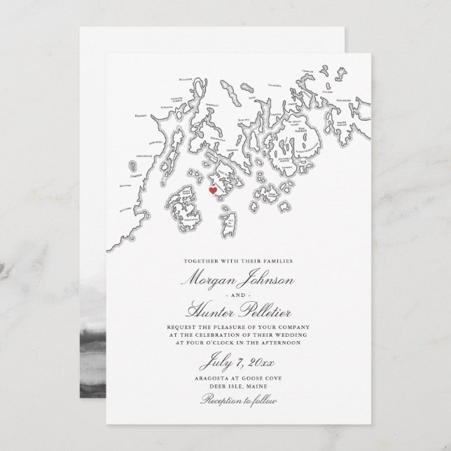 Black Hjort Isle Maine Elegant Aragosta Bröllop Inbjudningar (Fram/baksida)