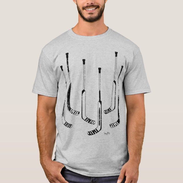 Black Hockey Goalie Sticks T Shirt (Framsida)