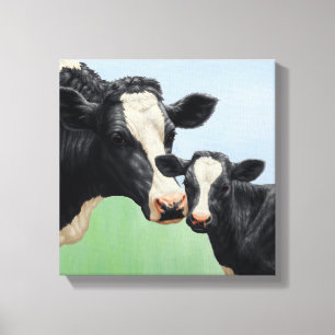 Black Holstein Cow & Cute Calf Canvastryck