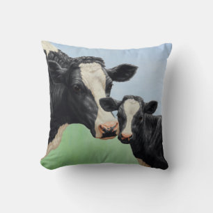 Black Holstein Cow & Cute Calf Kudde