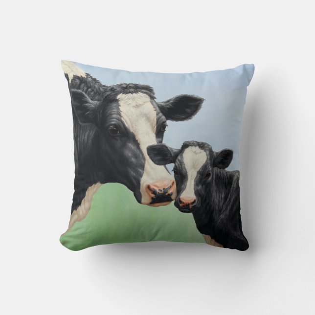Black Holstein Cow & Cute Calf Kudde (Framsida)