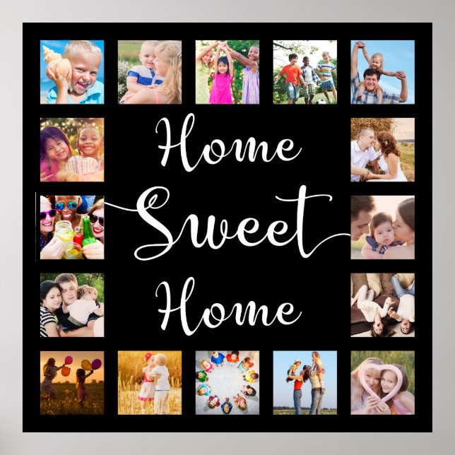 Black Home Sweet Home 14 Family Photo Collage Poster (Framsidan)