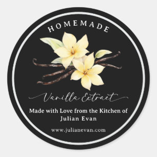 Black Homemade Vanilla Extract Label-etikett Runt Klistermärke