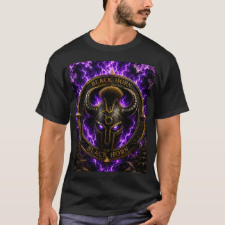 Black Horn Purple Flame Viking Helmet Gothic Fanta T Shirt