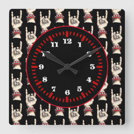 Black Horns Up Fyrkantig Klocka