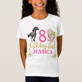 Black Horse and Flowers Födelsedagsfest T Shirt