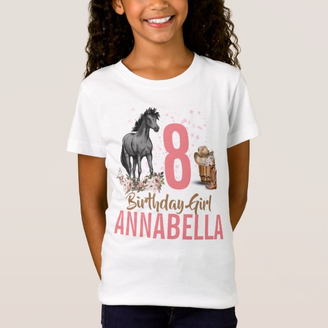 Black Horse blommigt Birthday Girls T Shirt (Framsida)