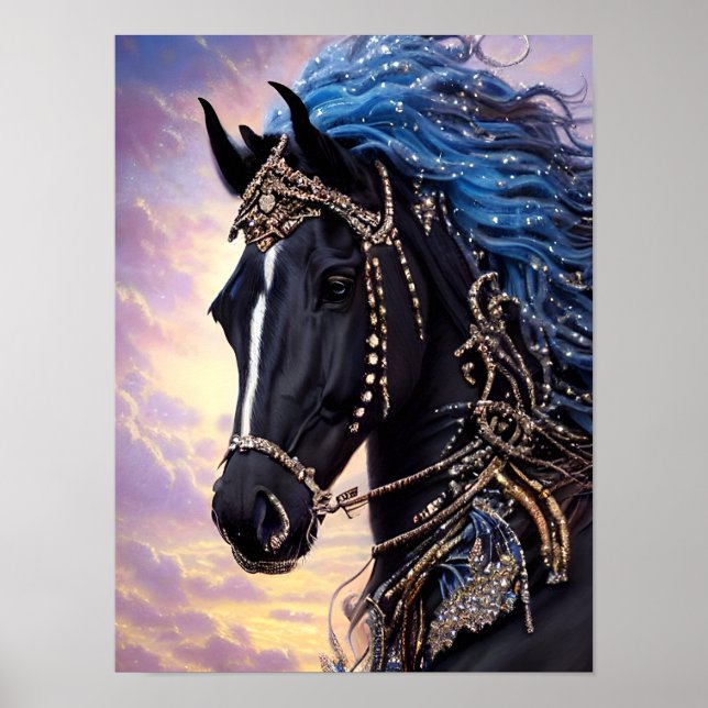 Black Horse Equine Fantasy Digital Art Poster (Framsidan)