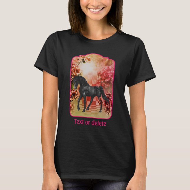 Black Horse Flowers Fantasy Art Personalized T Shirt (Framsida)