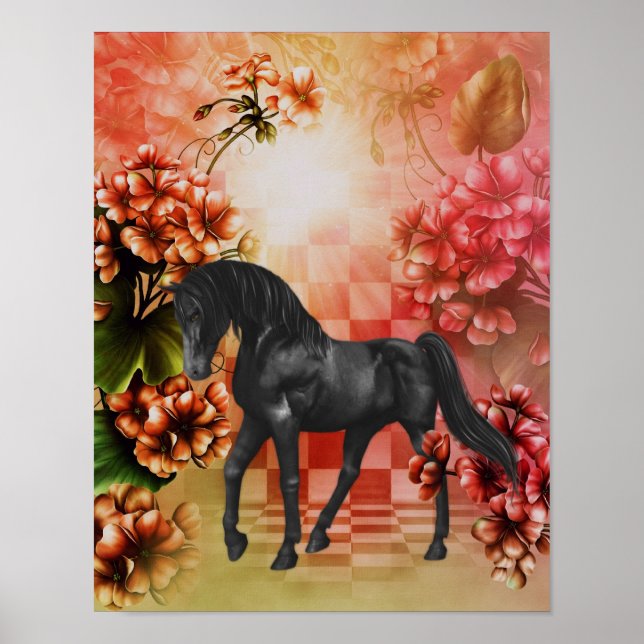 Black Horse Flowers Fantasy Art Poster (Framsidan)