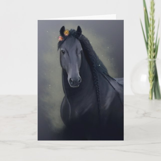 Black Horse Friesian - Greeting Card Meddelande (Framsida)
