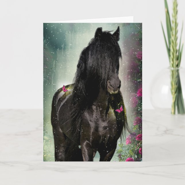 Black Horse Friesian - Greeting Card Tack Kort (Framsida)