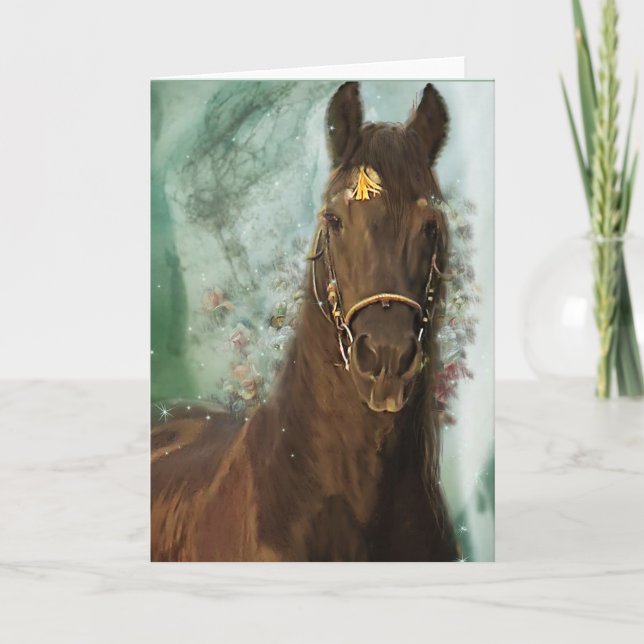 Black Horse Friesian Horse - gratulationskort Tack Kort (Framsida)