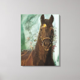 Black Horse Friesian Horse - Wrapped Canvas