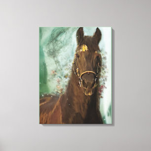 Black Horse Friesian Horse - Wrapped Canvas