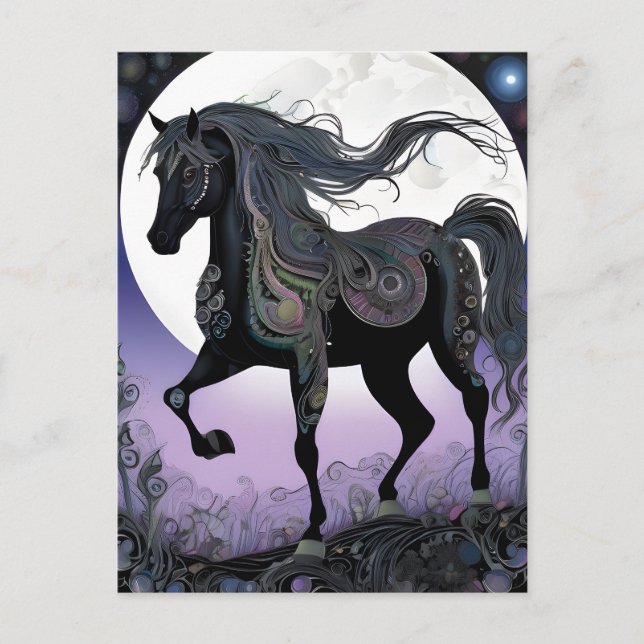 Black Horse Full Moon Halloween Vykort (Framsida)