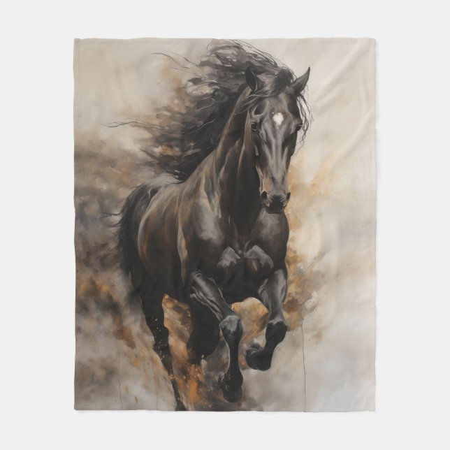 Black Horse Galloping Fleecefilt (Framsidan)