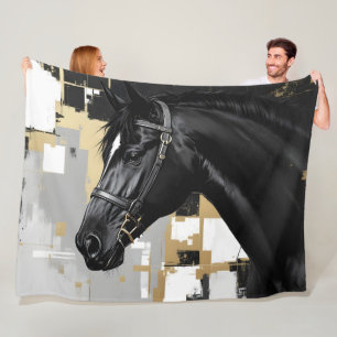 Black Horse Grått, svart guld och vit-modern Fleecefilt