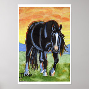 Black Horse i Sunset Poster