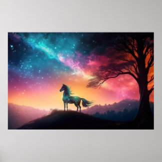 Black Horse i Vibrant Mountain Ligcape Poster