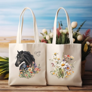 Black Horse in Wildblommor Monogrammed Tygkasse