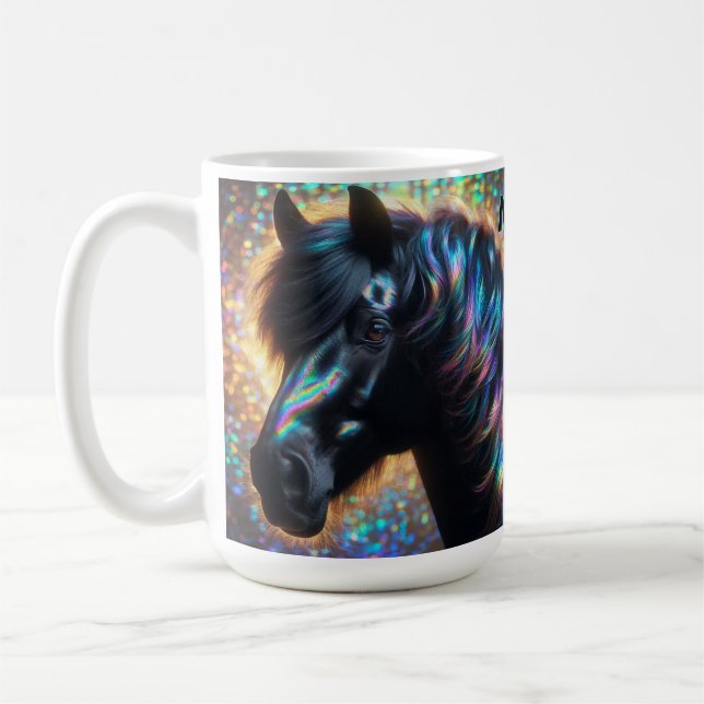 Black Horse med Iridescent Mane Kaffemugg (Vänster)